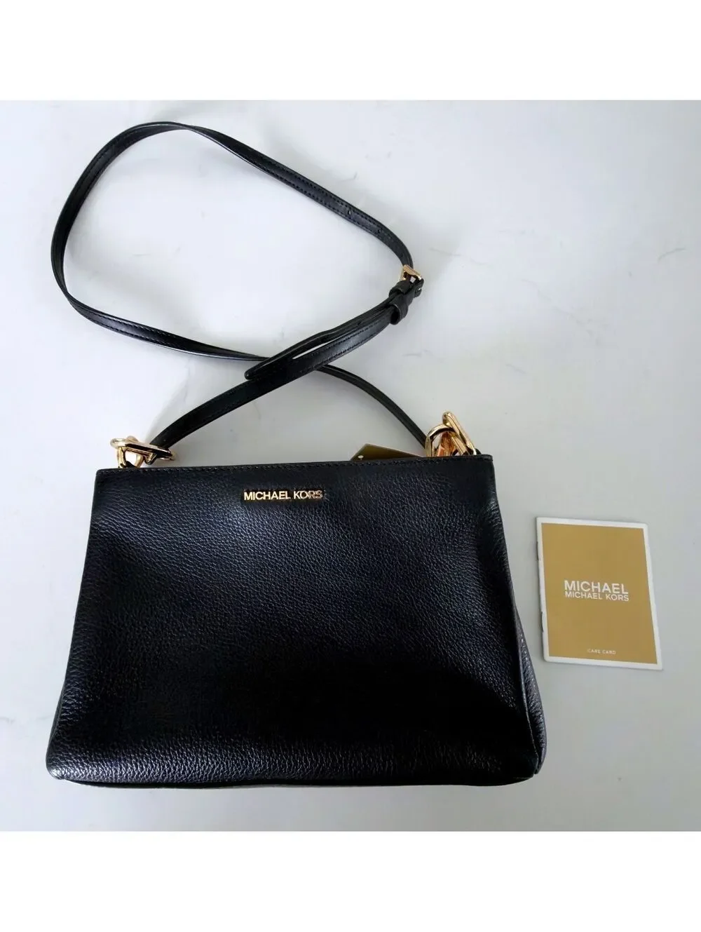 Michael Kors Trisha Medium Black Pebbled Leather Crossbody Bag